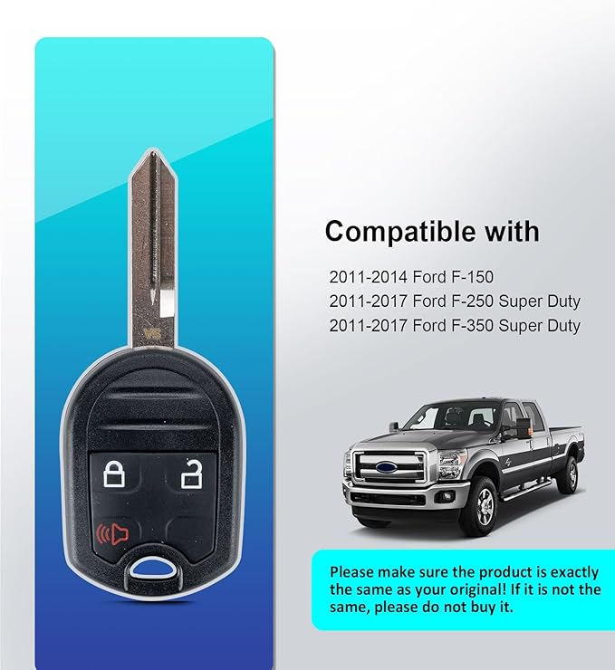 Car Key Fob Keyless Entry Self Programmable Remote Kit Replacement for 2011-2014 Ford F-150, 11-17 F-250 Super Duty, 2011-2017 Ford F-350 Super Duty (3 BTN Blade key/CWTWB1U793) - Image 3