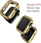 Compatible with Apple Watch Band and Case, Stainless Steel Metal Chain with TPU Cover, Smart-Watch Link Bracelet Strap, Wrist-Band for i-Watch Series 10 11, 42mm, Gold - Image 5