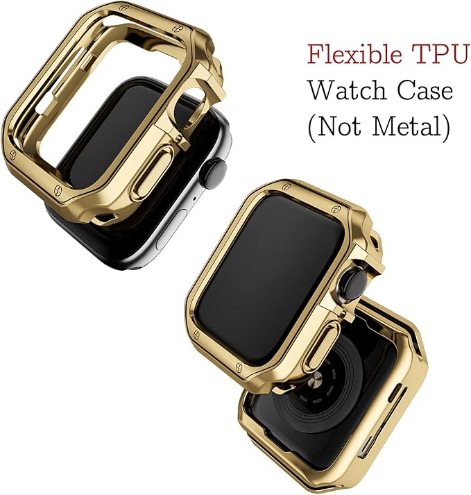 Compatible with Apple Watch Band and Case, Stainless Steel Metal Chain with TPU Cover, Smart-Watch Link Bracelet Strap, Wrist-Band for i-Watch Series 9 8 7 6 5 4 3 2 1 SE, 41mm 40mm 38mm, Gold - Image 5
