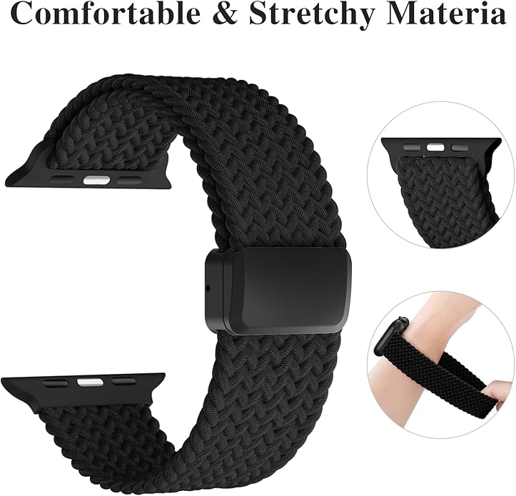 Braided Stretchy Band Compatible with Apple Watch Bands 38mm 40mm 41mm 42mm 44mm 45mm 46mm 49mm Women Men, Soft Nylon Solo Loop Magnetic Sport Strap for iWatch Series 11 10 9 8 7 6 5 4 3 2 1 SE Ultra - Image 3
