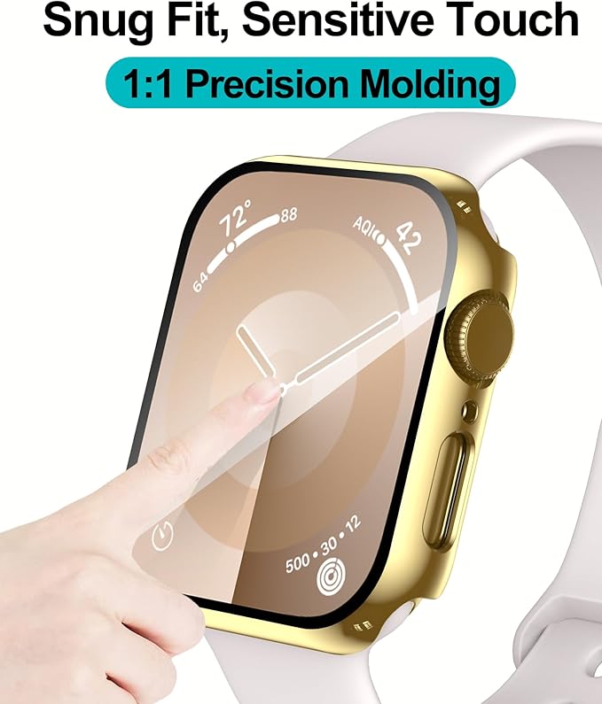 Smiling 2 Pack Case Compatible with Apple Watch SE 3 (2025)/ SE 2/ SE/Series 6/5/4 40mm with Tempered Glass Screen Protector, Hard PC Case Overall Protective Cover- Gold - Image 3