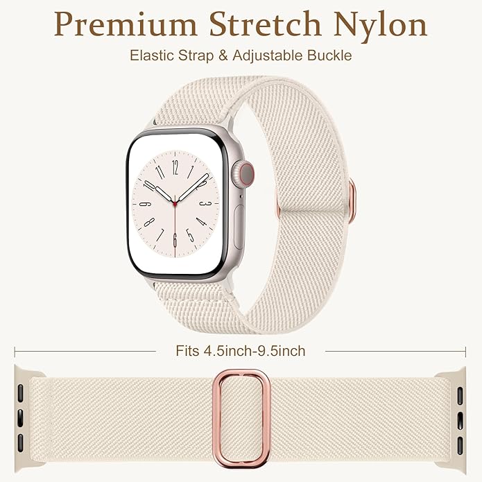 Charlam Stretchy Bands Compatible with Apple Watch Band 40mm 41mm 42mm 38mm 44mm 45mm 46mm 49mm Women Men, Soft Fashion Nylon Braided Elastic Strap for iWatch Series 10 SE 9 8 7 6 5 4 3 2 1 Ultra 2 - Image 4