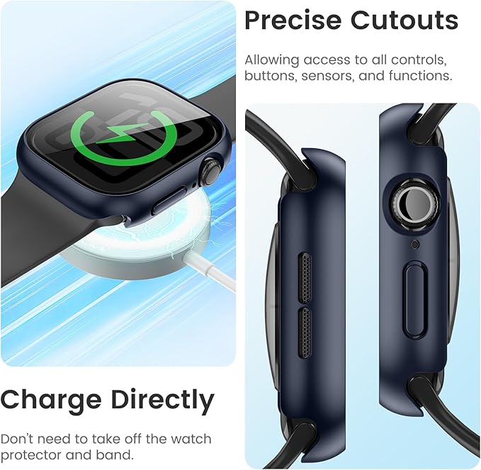 LETOID Waterproof for Apple Watch SE (2025/2022/2020) Series 6 5 4 Screen Protector Case 40mm, iWatch Face Cover, Hard PC Protective Bumper with Tempered Glass for Men Women 40 mm Blue - Image 6