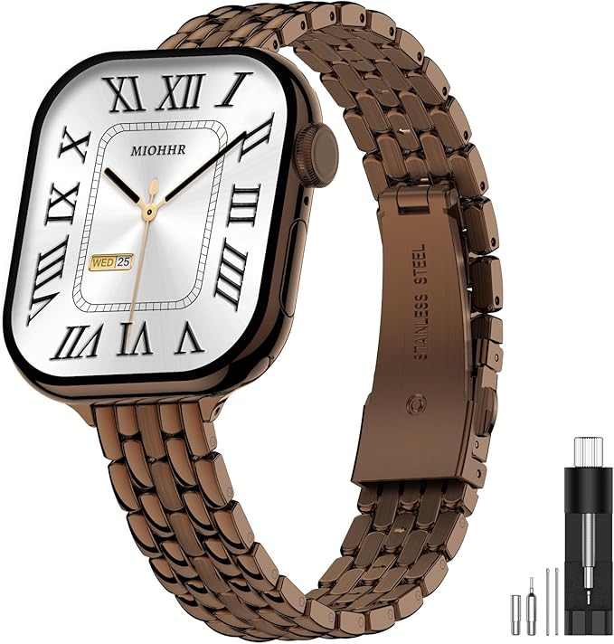 MioHHR Slim Metal Bands Compatible with Apple Watch Band 49mm 46mm 45mm 44mm 42mm (Series 3/2/1), Thin Stainless Steel Bands for Women iWatch Series 11 10 9 8 7 6 5 4 3 2 1 SE3/2/1 Ultra 3/2/1, Coffee by ProfessionalStainlessSteelWatchBandCase
