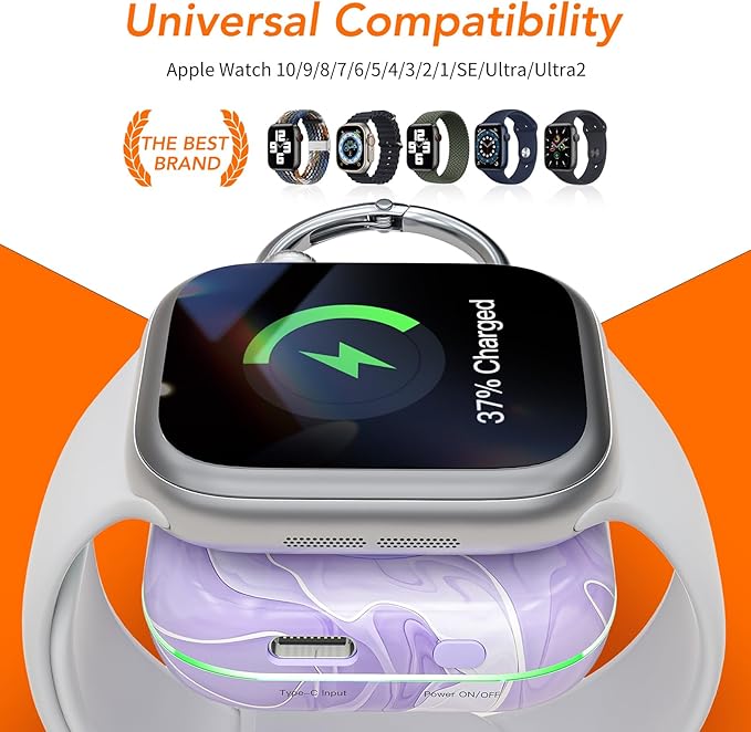 HUOTO Portable Wireless Charger for Apple Watch Magnetic iwatch Charger 1200mah Power Bank Camping Travel Essentials Watch Charger for Series 11/10/9/8/7/6/Se/5/4/3/2/1/Ultra/Ultra 2/Ultra 3 - Image 3