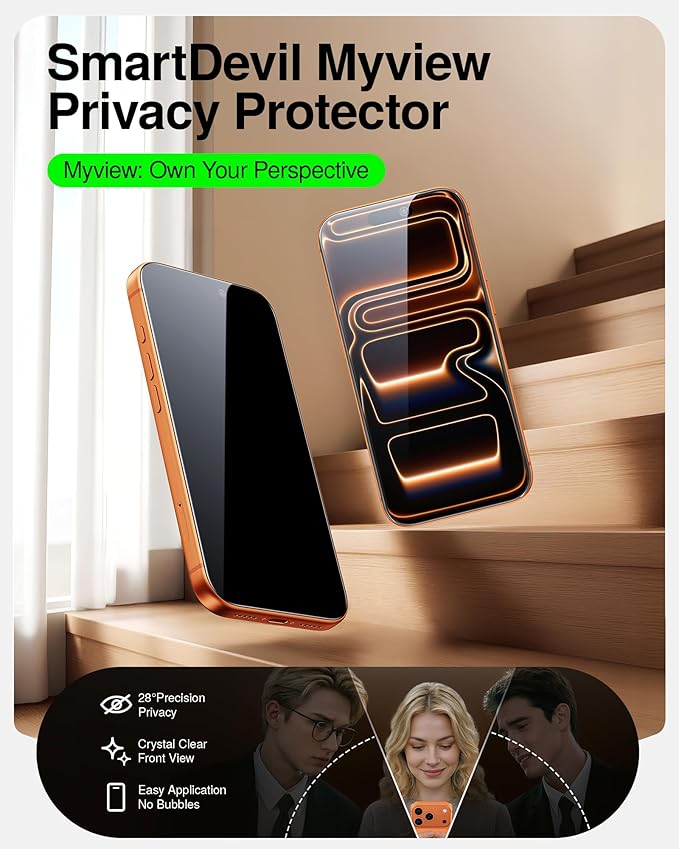 SMARTDEVIL 2 Pack Tempered Glass for iPhone 17 Pro Max Privacy Screen Protector, Military-Grade Shatterproof Protection, 9H Hardness, Anti-Spy Privacy Film, Fast & Easy Installation, Case Friendly Design - Image 2