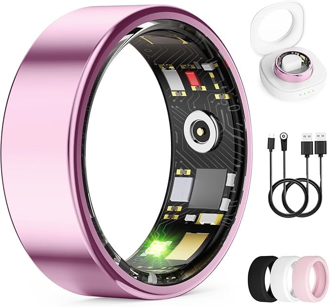Smart Ring for Women & Men, Health Tracker Ring with Heart Rate, Blood Oxygen,Blood Pressure, IP68 Waterproof Fitness Ring, Sleep Tracker for iPhone and Android, No APP Fee (Lavender Pink, 10#) by UniverseJethro