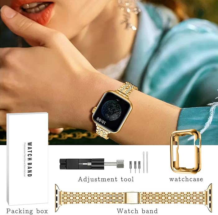 QUNDAXI Slim Watch Band Compatible with Apple Watch 41mm 45mm 42mm 44mm 40mm 38mm Metal Stainless Steel Watchband Suitable for iWatch 11/10/9/8/7/6/5/4/3/2/1/SE Series Women Luxury Strap - Image 6