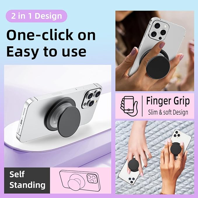 Grippopso for Magsafe Phone Grip, Magnetic Phone Grip Holder, Magnetic Collapsible Expandible Mobile Phone Grips Stand Holder for iPhone 17 16 15 14 13 12 Series, Transparent Purple - Image 3