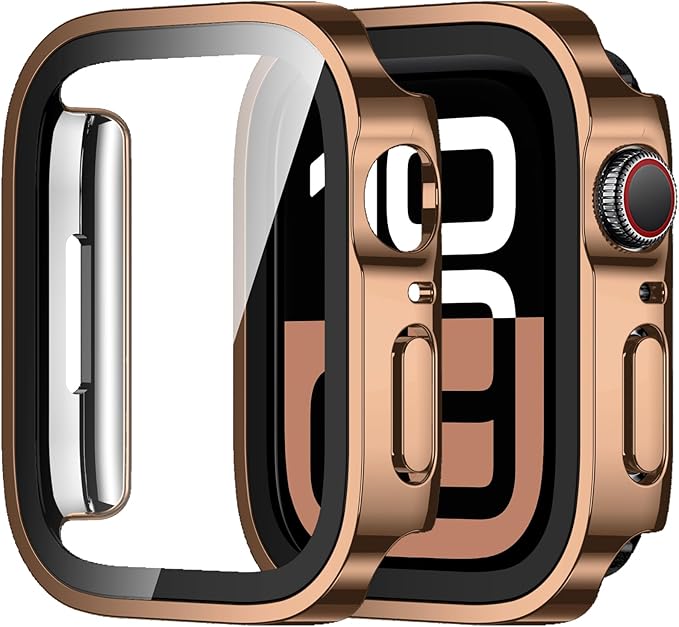Amizee 2 Pack Case Compatible with Apple Watch Series 11/10 42mm Case with Built-in Screen Protector, Ultra-Thin Hard PC Straight Edge Anti-Scratch Protective Cover for iWatch 42mm (Rose Gold/Clear) by Amizee