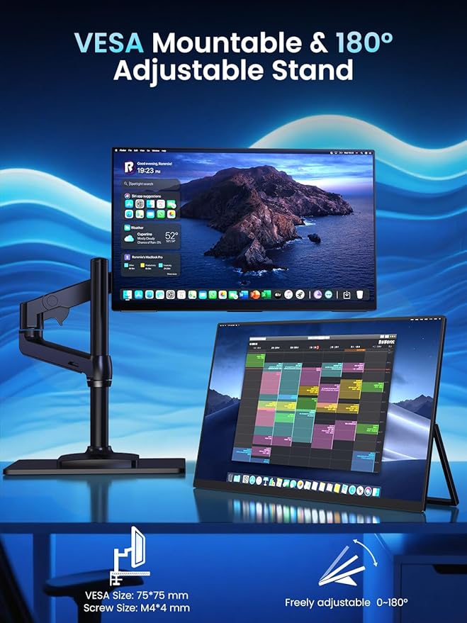 Newsoul 4K QLED Portable Monitor 120Hz Gaming Monitor, 100% DCI-P3 | 2000:1 Contrast | Fast IPS 0.1ms, Built-in Stand | VESA | Speaker, USB-C HDMI Portable Screen for Laptop, Phone, Game Console - Image 7