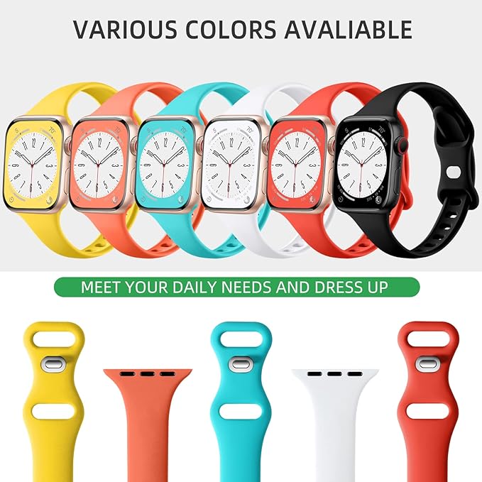 Lerobo 6 pack Silicone Slim bands Compatible for Apple Watch Band 44mm 45mm 42mm 38mm 40mm 41mm, Slim Thin Narrow Replacement Sport Strap Wristband for iWatch Series 8/7/6/5/4/3/2/1 SE Ultra Women Men - Image 3