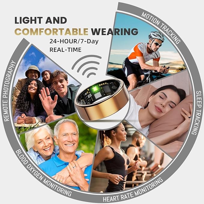 Smart Ring for Women Men, Health Tracker with Heart Rate/Blood Oxygen/Blood Pressure/Sleep Monitoring/Step Counting, IP68 Waterproof Fitness Ring - Image 3