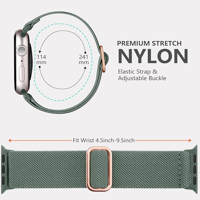 Maledan Braided Band Compatible with Apple Watch Band 40mm 44mm 45mm 41mm 38mm 49mm 42mm Women Men, Nylon Elastic Stretch Straps for iWatch SE & SE 2 Series 11 10 9 8 7 6 5 4 3 2 1/Ultra 3,Pine Green - Image 8