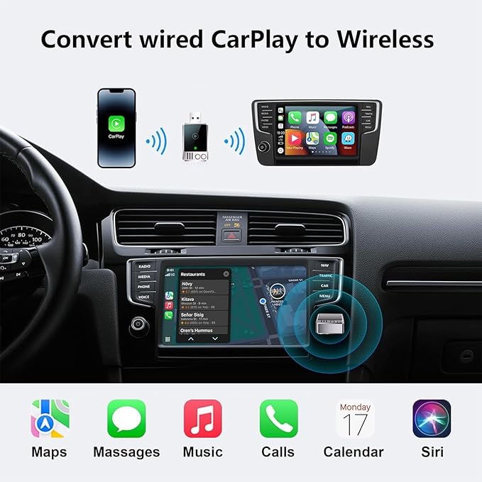 gozahad Wireless CarPlay Adapter for iPhone (iOS 10+) - 2026 Upgraded 5.8GHz Dongle for Factory Wired CarPlay Cars | Converts Wired to Wireless Instantly | Plug & Play, Low Latency, Auto-Connect - Image 2