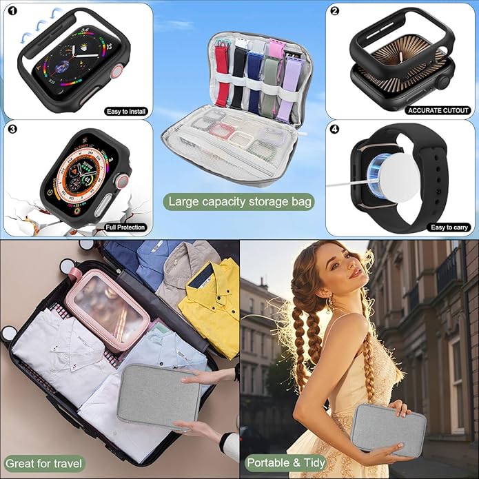 10 Pack Nylon Stretchy Band Compatible with Apple Watch Bands 40mm 41mm 42mm 44mm 45mm 46mm for Women Men, Watch Case(Compatible for Apple Watch Series 11 10 9 8 7 6 5 4 3 SE/2 - Image 7