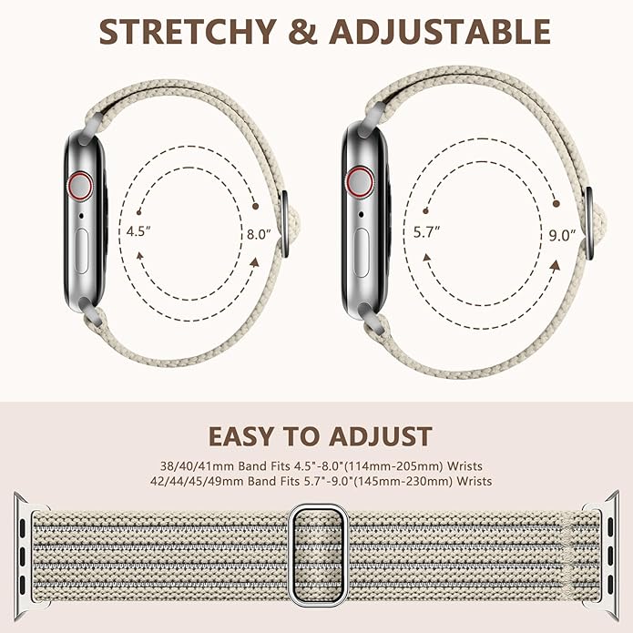 Braided Stretchy Band Compatible with Apple Watch Bands 38mm 40mm 41mm 42mm 44mm 45mm 46mm 49mm for Women Men, Adjustable Nylon Solo Loop Elastic Straps for iWatch Series 10 9 8 7 6 5 4 3 2 1 SE Ultra - Image 6