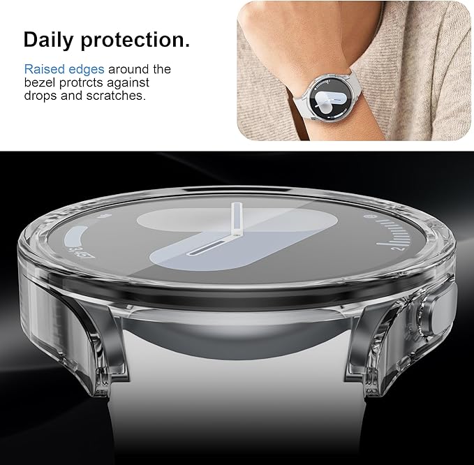 2 Pack Case With Tempered Glass for Samsung Galaxy Watch 7 Screen Protector 44mm Men Women,Hard PC Overall Protection Anti-Slip Scratch-Resistant Cover for Samsung Galaxy Watch 7 Case 44mm Accessories - Image 4