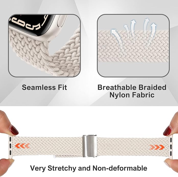 Bandiction Compatible with Apple Watch Bands 44mm 40mm 38mm 42mm 41mm 45mm 46mm 49mm, iWatch Bands Women Men,Stretchy Braided Solo Loop Elastic Sport Band for iWatch Ultra SE Series 11/10/9/8/7/6/5/4 - Image 2