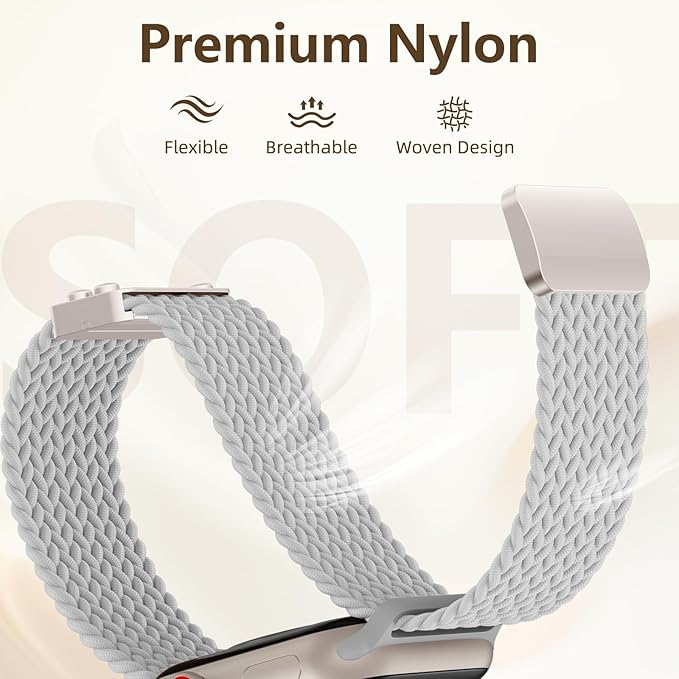Braided Stretchy Bands Compatible with Apple Watch Bands 40mm 44mm 38mm 41mm 42mm 45mm 46mm 49mm Women Men, Soft Nylon Sport Strap with Magnetic Clasp for iWatch Series 11 10 9 8 SE 7 6 5 4 3 2 Ultra - Image 3