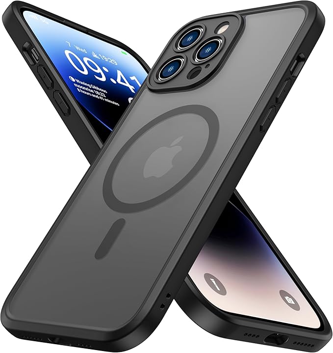 ImpactStrong Magnetic Guard Designed for iPhone 14 Pro Case [Camera Protection] [Military Grade Drop Tested] [Compatible with MagSafe] Slim Translucent Matte Phone Case (6.1") - Black by IMPACTSTRONG