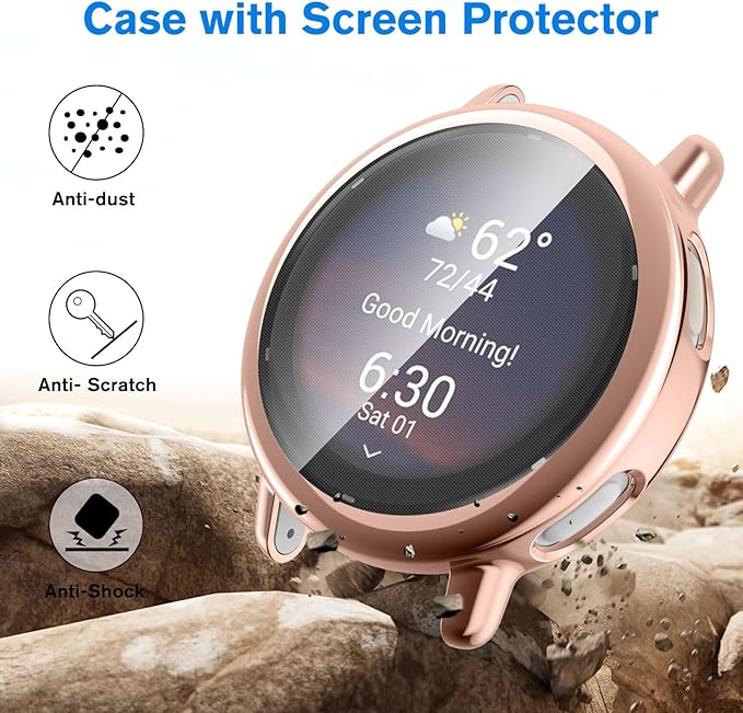 Fintie 3 Packs Screen Protector Case Compatible with Garmin Vivoactive 5, Soft TPU Plated Bumper Full Cover Protective Cases Scratch-Proof, Black/Rose Gold/Clear - Image 3