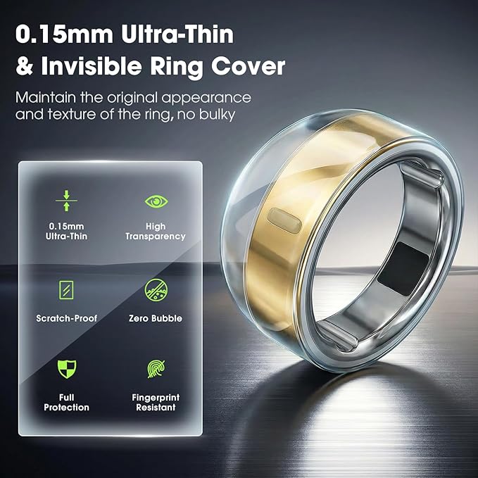 Ultra-Thin Clear Cover for Oura Ring Gen 4/4 Ceramic/Gen 3, Invisible Anti-Scratch Protective Film, Slim Smart Ring Protector Skin Accessories for Men Women (16Pack, Size 9/10/11) - Image 2