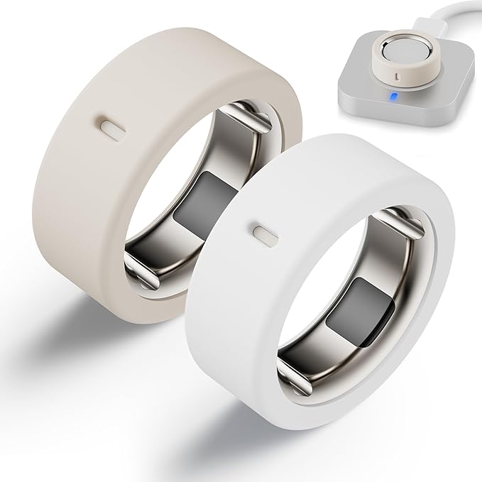 Protector Compatible for Oura Ring 4/Gen 4 Ceramic/Gen 3 Cover,Silicone Anti-Scratch Elastic Ring Finger Case Woking Out Gym for Women Men-Starlight+White-S for 4/5/6/7 by Snyeest