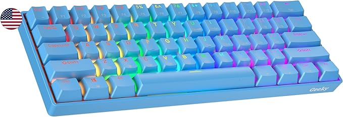 Geeky GK61 SE 60% | Mechanical Gaming Keyboard | 61 Keys Multi Color RGB LED Backlit for PC/Mac Gamer | ANSI US American Layout (Blue, Mechanical Speed Silver) by Geeky