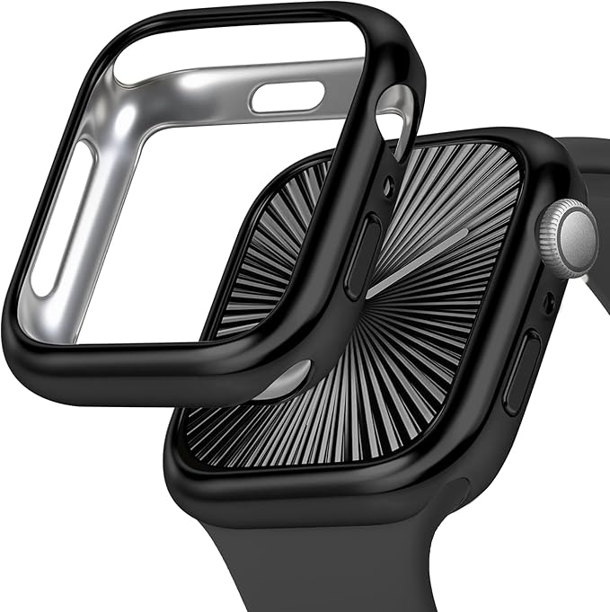 JR.DM 44mm Soft Flexible TPU Case Compatible for Apple Watch Series 6/5/4/SE Touchable Screen Lightweight Anti-Scratch All-Around Protector Thin Guard Shockproof Cover Shiny Bumper for iWatch, Black by JRDM