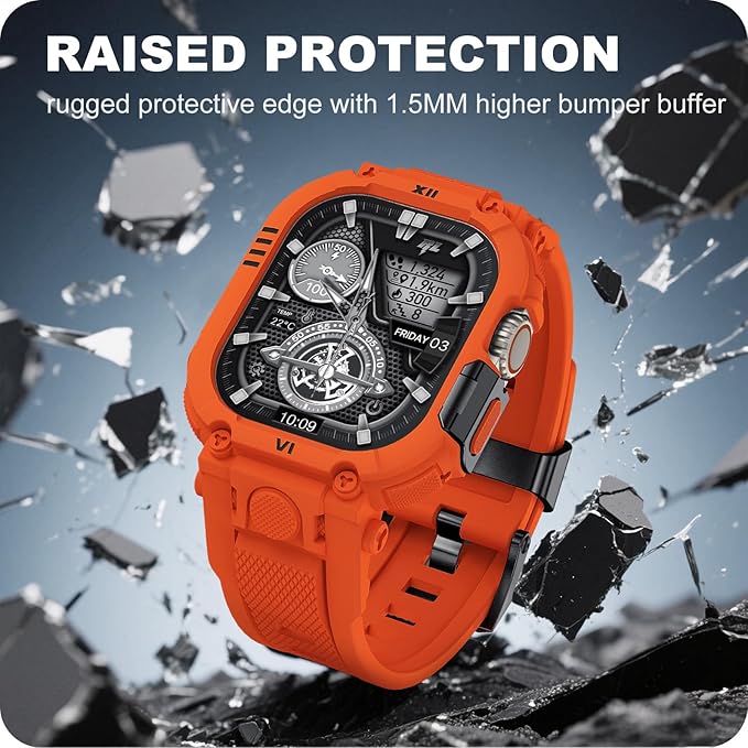 XYF Sport Smartwatch Cases with Band for Men, Rugged Shockproof Protective Metal Bumper Case,Compatible with Apple Watch Ultra 3/2/1 (49mm) Wristband with Screen Protector (49mm,Orange) - Image 5