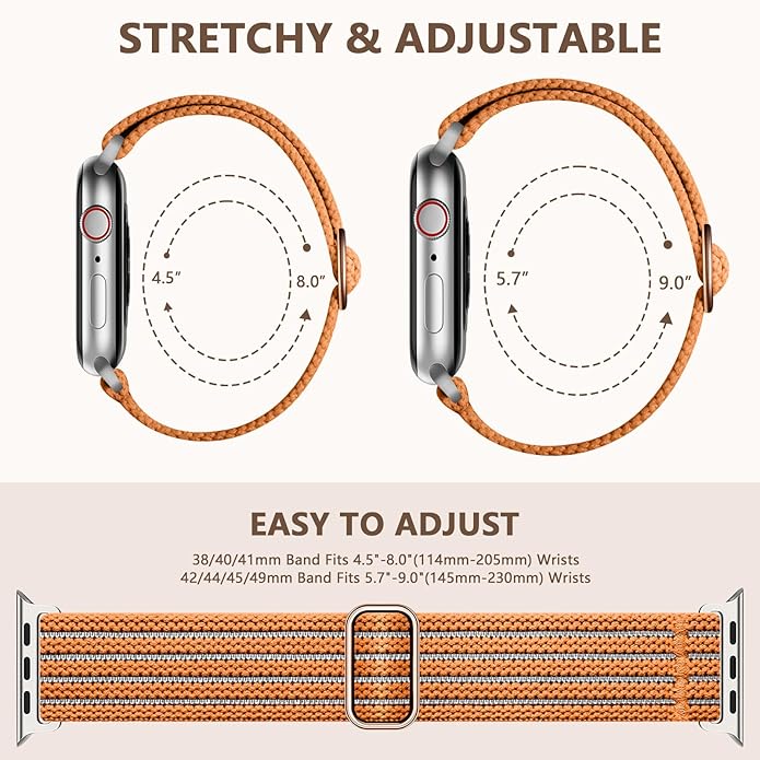 Braided Stretchy Band Compatible with Apple Watch Bands 38mm 40mm 41mm 42mm 44mm 45mm 46mm 49mm for Women Men, Adjustable Nylon Solo Loop Elastic Straps for iWatch Series 10 9 8 7 6 5 4 3 2 1 SE Ultra - Image 6