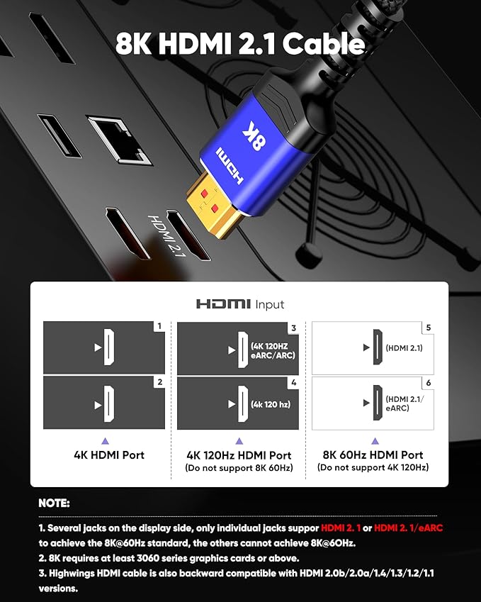 Highwings 8K HDMI 2.1 Cable 6.6FT/2M 2-Pack, Ultra High Speed HDMI Cable Braided Cord-4K@120Hz 8K@60Hz, DTS:X, HDCP 2.2 & 2.3, HDR 10 Compatible with Roku TV/HDTV/Blu-ray - Image 2