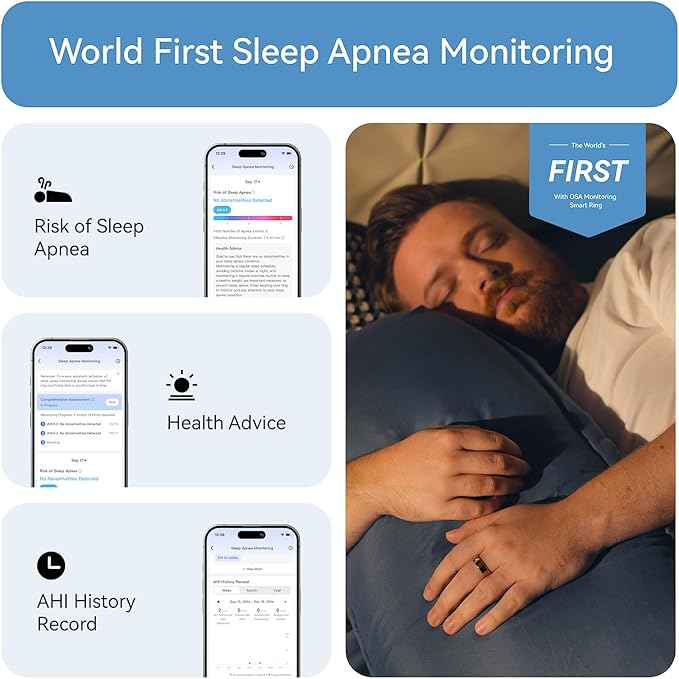 RingConn Gen 2, World’s First Smart Ring with Sleep Apnea Monitoring, No APP Subscription, 12-Day Battery Life, Stress/Heart Rate/Women's Health Tracker, Android & iOS Compatible (Black, Size 8) - Image 4