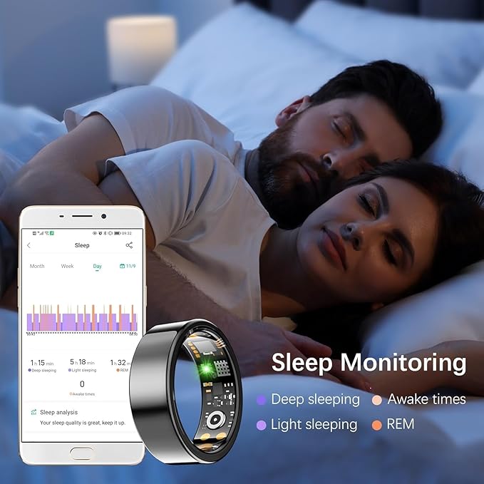 SEEVEN Smart Ring for Women Men, Fit Ring with Heart Rate, Blood Oxygen, HRV, Sleep Monitor, Stress, Step Counter, IP68 Waterproof Fitness Rings for iPhone & Android, No Subscription Fee (Black, 9#) - Image 3