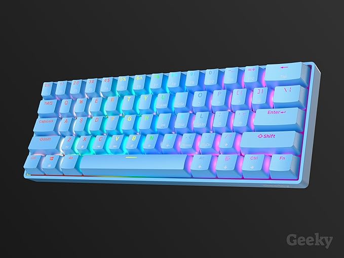 Geeky GK61 SE 60% | Mechanical Gaming Keyboard | 61 Keys Multi Color RGB LED Backlit for PC/Mac Gamer | ANSI US American Layout (Blue, Mechanical Speed Silver) - Image 9
