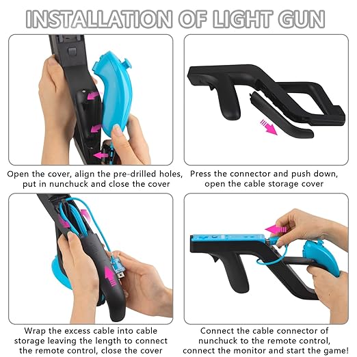 LongLongJin 2 Racing wii Steering Wheels And 2 wii Zapper Gun controller Premium Accessories, Compatible With Nintendo Wii U Remote and Nunchuck Games(Black) - Image 6