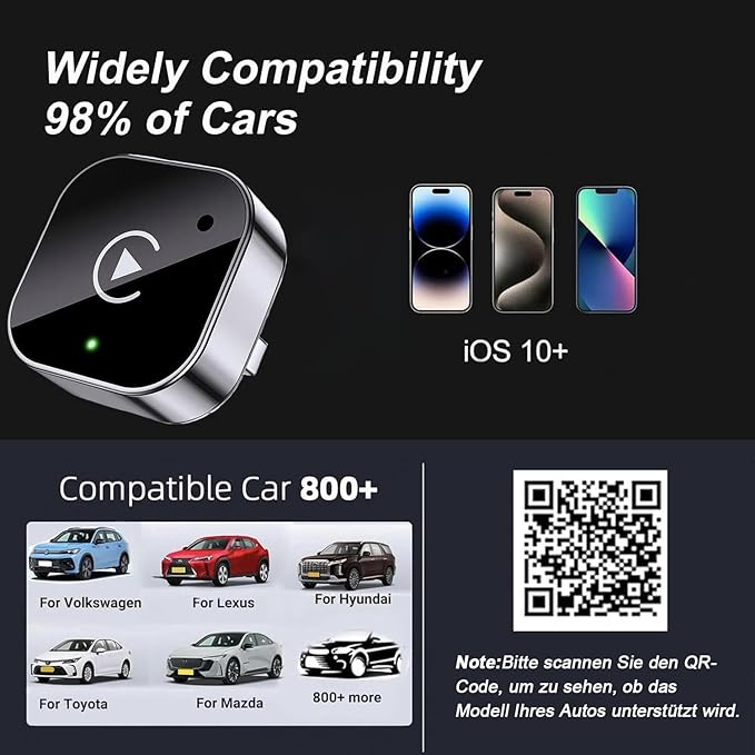 2-in-1 Wireless Carplay Adapter with Wired Carplay (USB to C), Metal Design Mini Wireless CarPlay Adapter for iPhone iOS 10+ System (2026 Upgraded) - Image 2