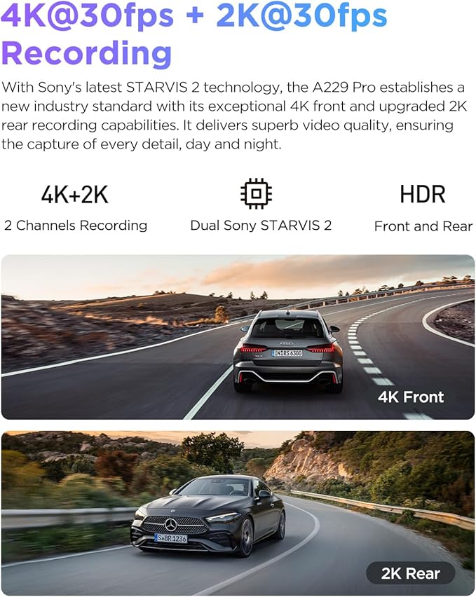 【Bundle: VIOFO A229 Pro 2CH + HK4 Hardwire Kit with 8pcs Fuse Tap】 VIOFO A229 Pro 4K HDR Dash Cam, Dual STARVIS 2 IMX678 IMX675, 4K+2K Front and Rear Car Camera, 2 Channel with HDR, 5GHz WiFi GPS - Image 2