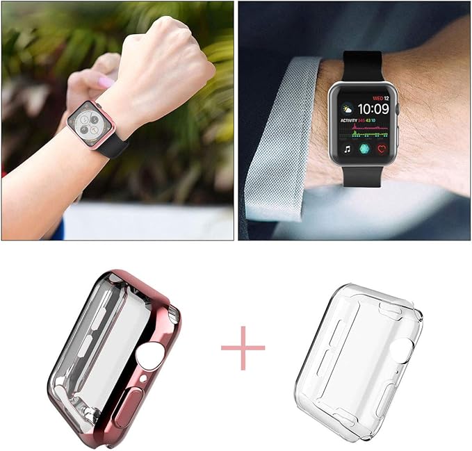 [2-Pack] JULK 40mm Case for Apple Watch New SE 3 (2025) / Series SE / 6/5 / 4 Screen Protector, Overall Protective Soft Case TPU HD Ultra-Thin Cover for iWatch, 1 Rose Pink + 1 Transparent - Image 6