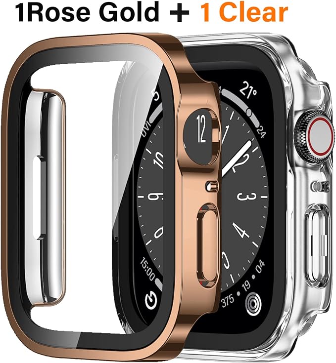 Amizee 2 Pack Case Compatible with Apple Watch Series 9/8/7 41mm Case with Built-in Screen Protector, Ultra-Thin Hard PC Straight Edge Anti-Scratch Protective Cover for iWatch (Rose Gold/Clear) - Image 7