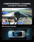 4K 3 Channel Mirror Dash Cam, 11" Triple Rear View Mirror Dash Camera Front Inside Rear with WDR G-Sensor Parking Assistance, with 64GB Card, Waterproof Backup Camera for Car RV by STONVUE - Image 3
