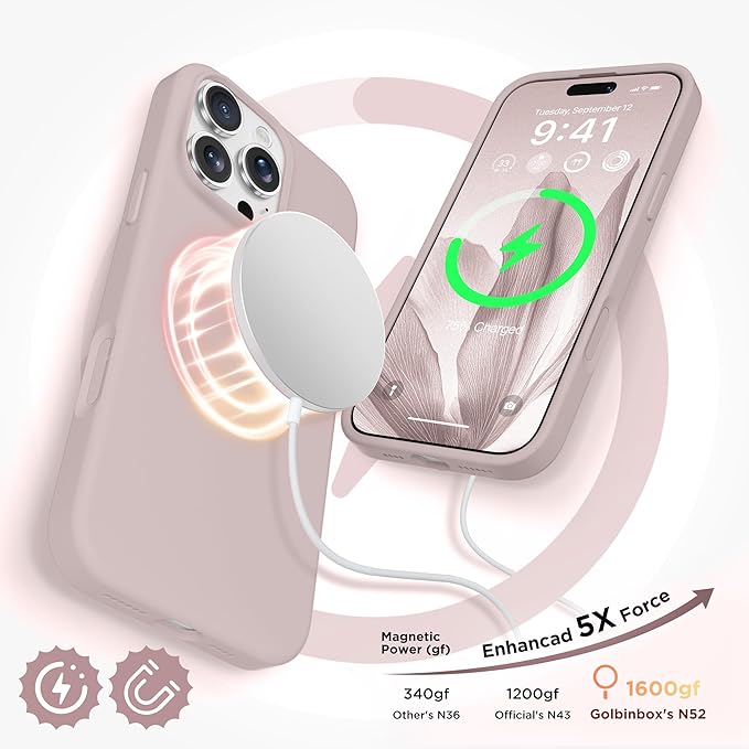 GolbinBox Magnetic for iPhone 16 Pro Max Case, Compatible with MagSafe, [Soft Anti-Scratch Microfiber Lining], Liquid Silicone Shockproof Protective Phone Case for iPhone 16 Pro Max, Light Taro - Image 3
