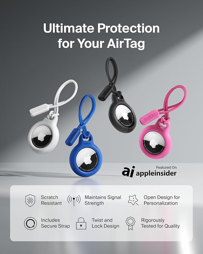 Belkin Apple Airtag Secure Holder With Strap - Apple Air Tag Keychain - Airtag Holder With Strap For Key Ring - Airtag Keychain Accessories - Scratch Resistant Airtag Case With Raised Edges - Blue - Image 2