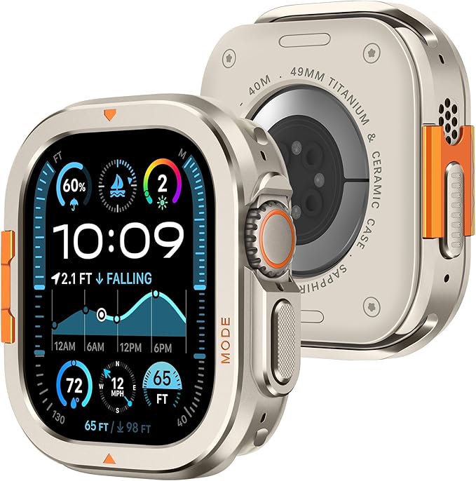 Amizee Metal Case Compatible with Apple Watch Ultra 3/2/1 49mm Case with Back Cover, Rugged Protective Bumper Cover for iWatch 49mm, Titanium by Amizee