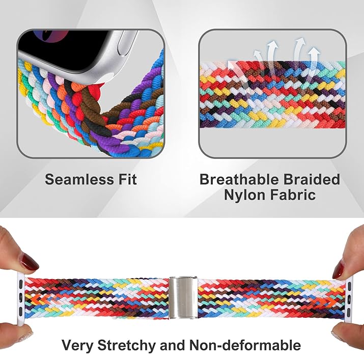 Bandiction Compatible with Apple Watch Bands 44mm 40mm 38mm 42mm 41mm 45mm 46mm 49mm, iWatch Bands Women Men,Stretchy Braided Solo Loop Elastic Sport Band for iWatch Ultra SE Series 11/10/9/8/7/6/5/4 - Image 2