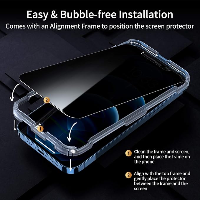 UNBREAKcable Privacy Screen Protector for iPhone 12/ iPhone 12 Pro, Shatterproof Tempered Glass [True 28°Anti Spy] [9H Hardness] [Easy Installation Frame] Black Protector for iPhone 6.1" - 2 Pack - Image 4