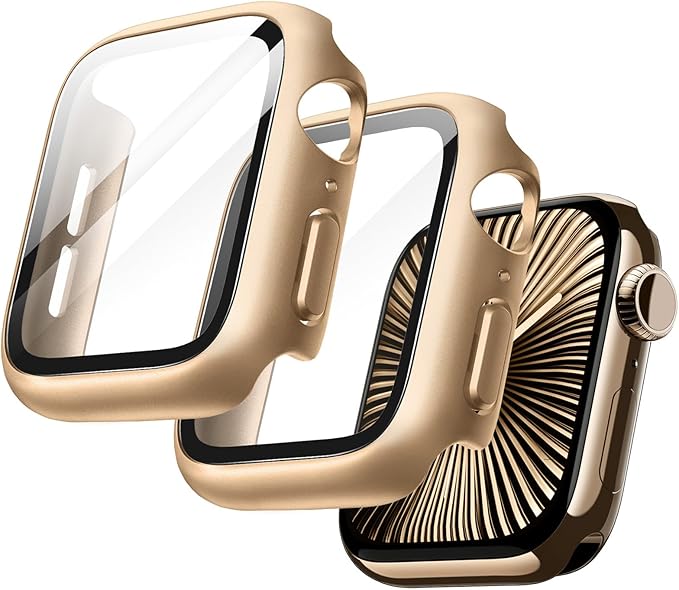 JETech Case with Screen Protector for Apple Watch Series 11/10 42mm, Overall Protective Cover, Built-in Tempered Glass Film High Sensitivity, 2 Pack (Gold) by JETech