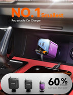 [2026 Ultra-Compact] Retractable Car Charger USB C 84W Car Accessories Adapter for iPhone 16 Fast Charging, Car Travel Essentials Gifts for Women Men, Car Phone Charger for iPhone15 Pro Max, Purple - Image 2