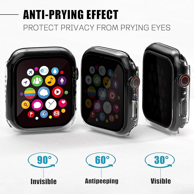 2 Pack Privacy Case for Apple Watch Screen Protector, Anti-Spy Tempered Glass Film Apple Watch Cover Hard PC Case Bumper for iWatch Series 6/5/4/SE 2/SE 3 - Clear/Clear 44mm - Image 2